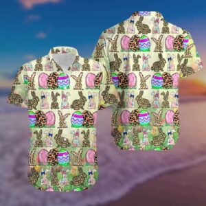Hawaiian Aloha Hawaiian Shirtss Bunny Leopard &Amp; Eggs Green Happy Easter Day  - Thelegend59
