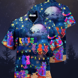 Hawaiian Aloha Hawaiian Shirtss Cat By Christmas Night  - Thelegend59