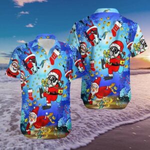 Hawaiian Aloha Hawaiian Shirtss Christmas Santa Claus Dives  - Thelegend59