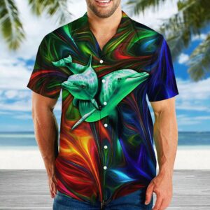 Hawaiian Aloha Hawaiian Shirtss Colorful Dolphin  - Thelegend59
