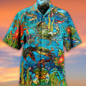 Hawaiian Aloha Hawaiian Shirtss Crab Love Ocean Blue  - Thelegend59