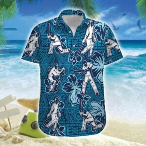 Hawaiian Aloha Hawaiian Shirtss Cricket Blue Hibiscus  - Thelegend59
