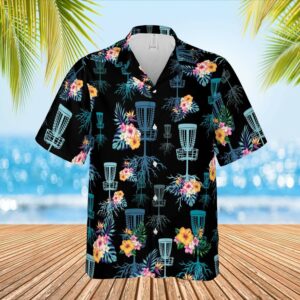 Hawaiian Aloha Hawaiian Shirtss Disc Golf Floral On Black  - Thelegend59