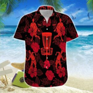 Hawaiian Aloha Hawaiian Shirtss Disc Golf Red Flower  - Thelegend59