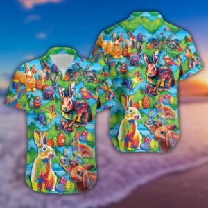 Hawaiian Aloha Hawaiian Shirtss Easter Day Watercolor Bunny  - Thelegend59