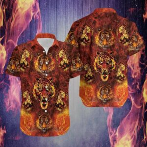 Hawaiian Aloha Hawaiian Shirtss Fire Tiger  - Thelegend59