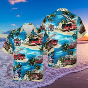 Hawaiian Aloha Hawaiian Shirtss Fire Truck Firefighter  - Thelegend59
