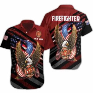 Hawaiian Aloha Hawaiian Shirtss Firefighter Eagle Flag  - Thelegend59