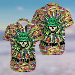 Hawaiian Aloha Hawaiian Shirtss Fishing Skull Fish Fear Me  - Thelegend59