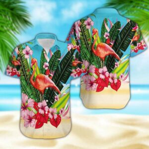 Hawaiian Aloha Hawaiian Shirtss Flamingo Flowers  - Thelegend59