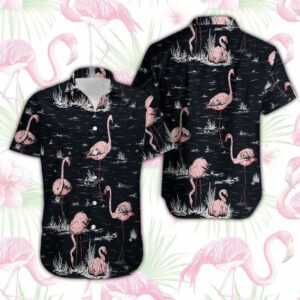 Hawaiian Aloha Hawaiian Shirtss Flamingo In Dark  - Thelegend59