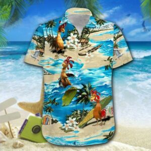 Hawaiian Aloha Hawaiian Shirtss Funny Rooster Surfing  - Thelegend59