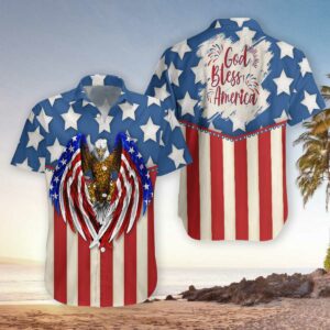 Hawaiian Aloha Hawaiian Shirtss God Bless America 4Th Of July Eagle  - Thelegend59