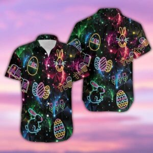 Hawaiian Aloha Hawaiian Shirtss Happ Easter Day Neon Bunny  - Thelegend59