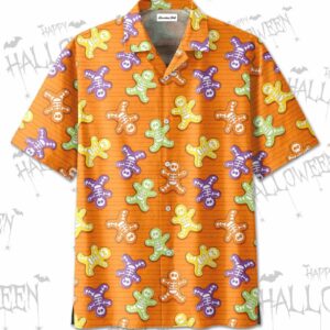 Hawaiian Aloha Hawaiian Shirtss Happy Halloween Orange Skeleton Cookie  - Thelegend59
