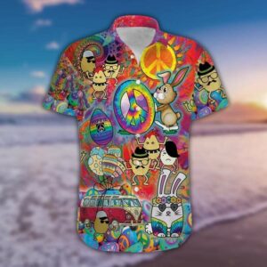 Hawaiian Aloha Hawaiian Shirtss Happy Hippie Easter  - Thelegend59