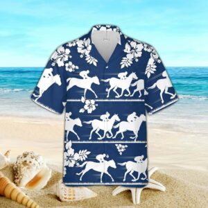 Hawaiian Aloha Hawaiian Shirtss Horse Racing Hibiscus Flowers  - Thelegend59