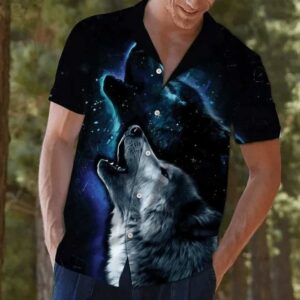 Hawaiian Aloha Hawaiian Shirtss Howling Wolf Galaxy  - Thelegend59