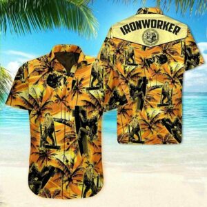 Hawaiian Aloha Hawaiian Shirtss Ironworker Palm Tree  - Thelegend59