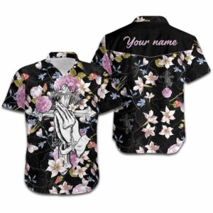 Hawaiian Aloha Hawaiian Shirtss Jesus Hand Cross Floral Custom Name  - Thelegend59