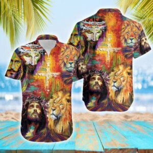 Hawaiian Aloha Hawaiian Shirtss Jesus Is My King My Lord My Savior Lion  - Thelegend59