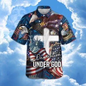 Hawaiian Aloha Hawaiian Shirtss Jesus One Nation Under God Cross  - Thelegend59