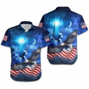 Hawaiian Aloha Hawaiian Shirtss Lion Cross Of Christ Eagle American Flag Patriot  - Thelegend59