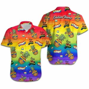 Hawaiian Aloha Hawaiian Shirtss Love Is Love Lgbt Pineapples Custom Name  - Thelegend59