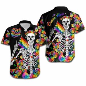 Hawaiian Aloha Hawaiian Shirtss Love Wins Lgbt Skeleton Roses Custom Name  - Thelegend59
