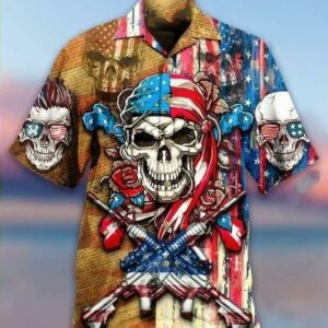 Hawaiian Aloha Hawaiian Shirtss Patriotic Flower Skull  - Thelegend59