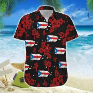 Hawaiian Aloha Hawaiian Shirtss Puerto Rico Map Flowers  - Thelegend59