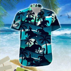 Hawaiian Aloha Hawaiian Shirtss Reining Horse Blue Palm  - Thelegend59