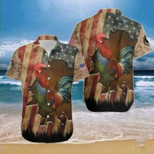 Hawaiian Aloha Hawaiian Shirtss Rooster Flag Crack Vintage  - Thelegend59