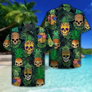 Hawaiian Aloha Hawaiian Shirtss Skull Pineapple Flag  - Thelegend59