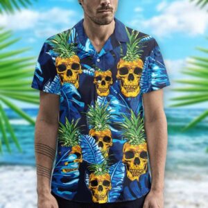 Hawaiian Aloha Hawaiian Shirtss Skull Pineapple Tropical  - Thelegend59