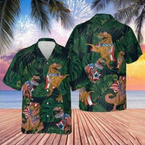 Hawaiian Aloha Hawaiian Shirtss T-Rex 4Th July  - Thelegend59