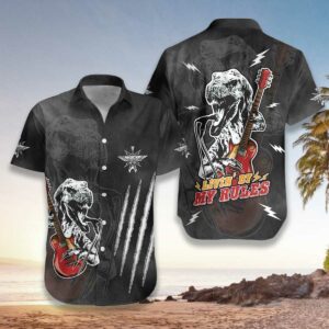 Hawaiian Aloha Hawaiian Shirtss T-Rex Rock Guitar Living By My Rule  - Thelegend59