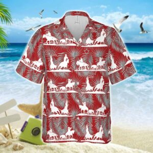 Hawaiian Aloha Hawaiian Shirtss Team Roping Red Leaves  - Thelegend59