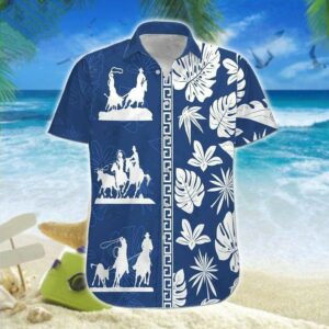 Hawaiian Aloha Hawaiian Shirtss Team Roping White Leaves  - Thelegend59
