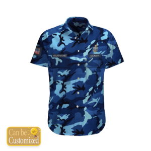 Hawaiian Aloha Hawaiian Shirtss U.S Navy Camo Custom Name And Rank  - Thelegend59