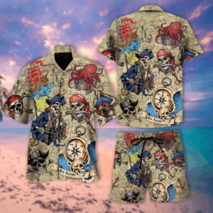 Hawaiian Aloha Hawaiian Shirtss Vintage Skull Pirate  - Thelegend59