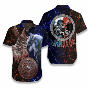 Hawaiian Aloha Hawaiian Shirtss Wolf Viking Odin And Fenrir Battle  - Thelegend59