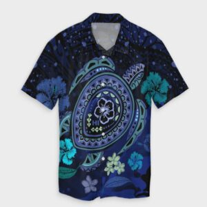 Hawaiian Blue Ocean Honu And Flowers Hawaiian Shirt  - Thelegend59