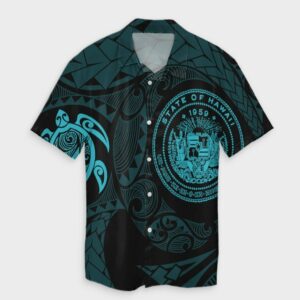Hawaiian Coat Of Arms Turtle Hawaiian Shirt Blue  - Thelegend59