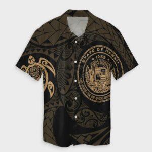 Hawaiian Coat Of Arms Turtle Hawaiian Shirt Gold  - Thelegend59
