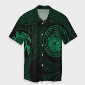 Hawaiian Coat Of Arms Turtle Hawaiian Shirt Green  - Thelegend59