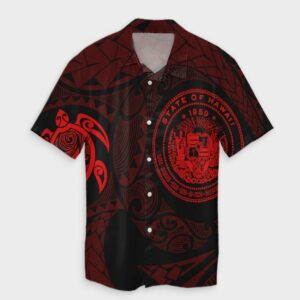 Hawaiian Coat Of Arms Turtle Hawaiian Shirt Red  - Thelegend59