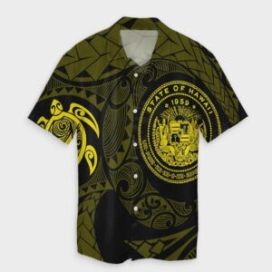 Hawaiian Coat Of Arms Turtle Hawaiian Shirt Yellow  - Thelegend59