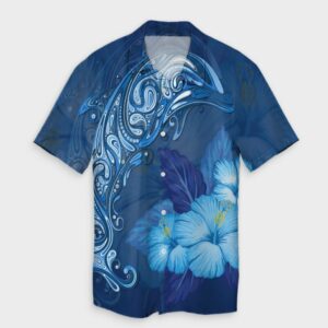 Hawaiian Dolphin Hibiscus Tropic Blue Hawaiian Shirt  - Thelegend59