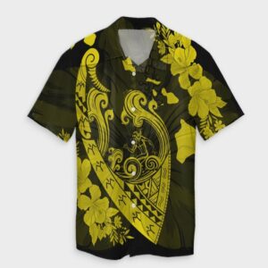 Hawaiian Fish Hook Hibiscus Banzai Surfing Hawaiian Shirt Yellow  - Thelegend59